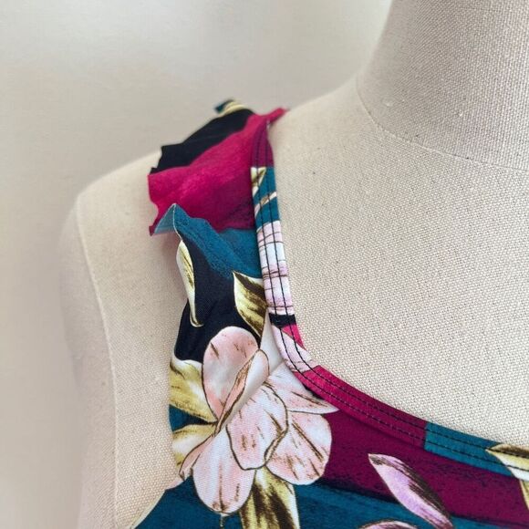 Hula Honey Floral Ruffled High Neck Bikini Swim Top Pink Size Small NWT - Picture 3 of 13